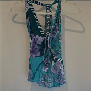 Free People Asymmetrical Blue and Purple Tank Top